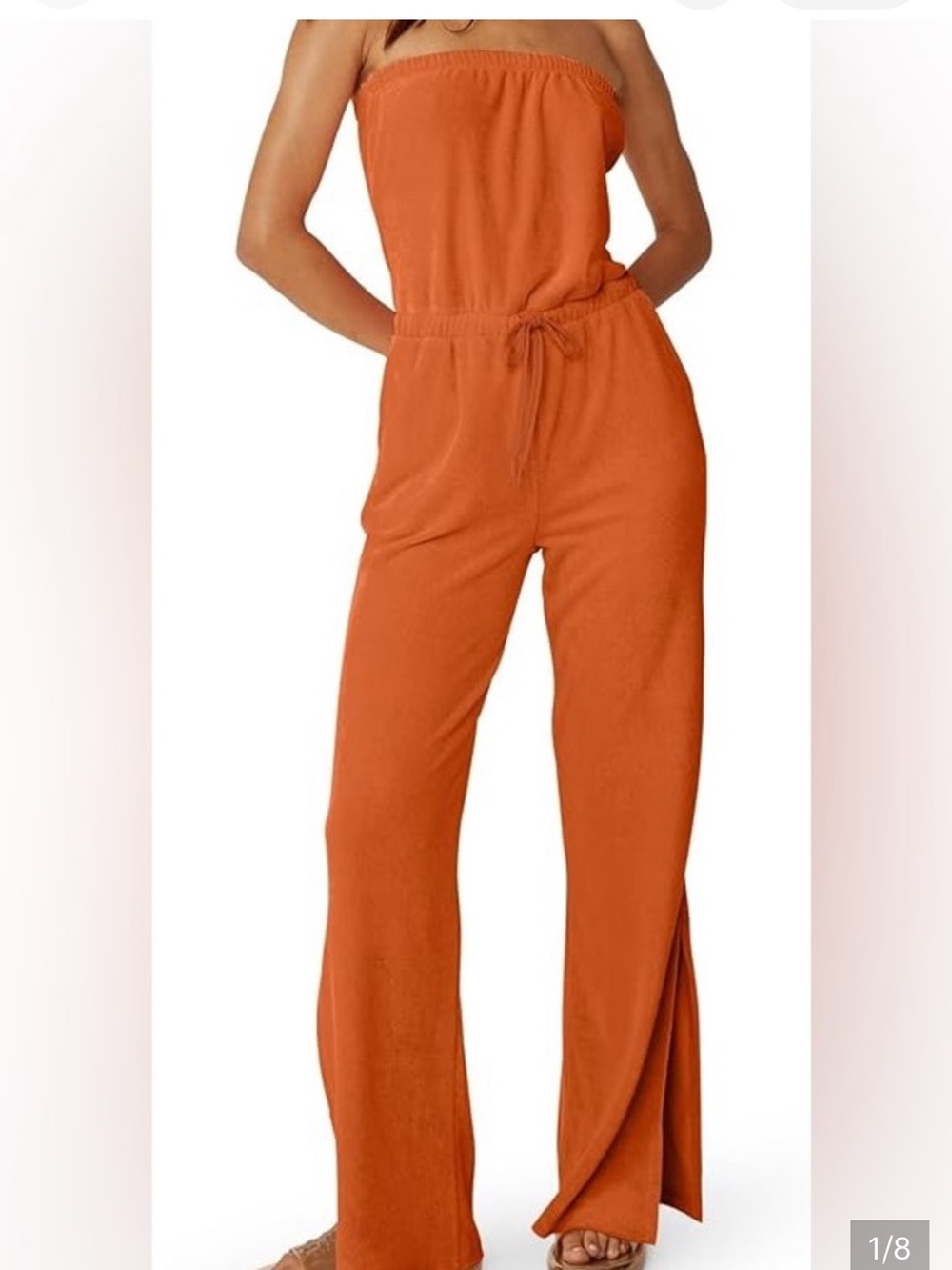 Beyond Yoga Burnt Orange Wide-Leg Drawstring Pants with Side Slit